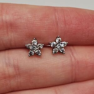Sterling Silver CZ Flower Cluster Stud Earrings